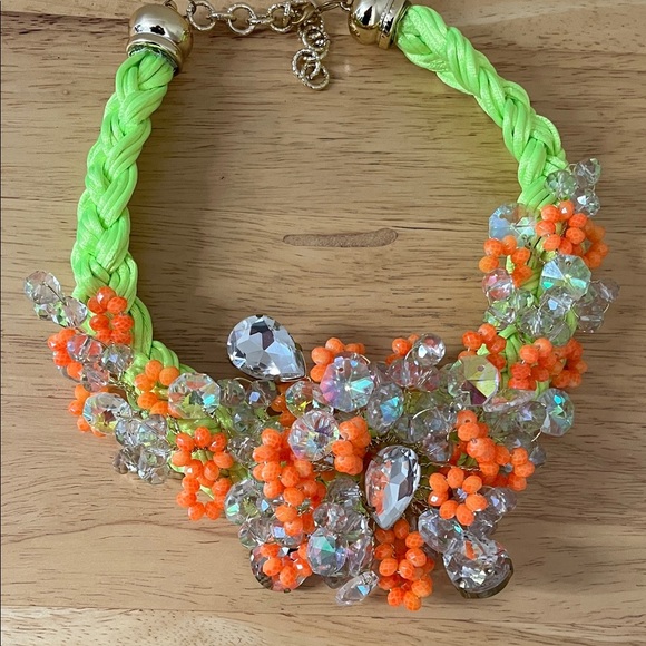 Luminous Green and Orange Floral Necklace - Picture 4 of 4